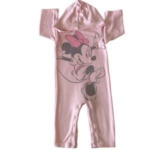 Disney Baby Coverall Girls Minnie Mouse Pink Hooded Long Sleeve  Size 12 Months